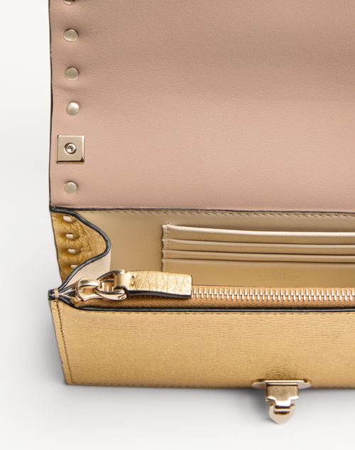 Valentino Garavani - Rockstud Mini Calfskin Bag With Chain In Laminated Grainy Calfskin - Antique Brass - Woman - Wallets And Small Leather Goods