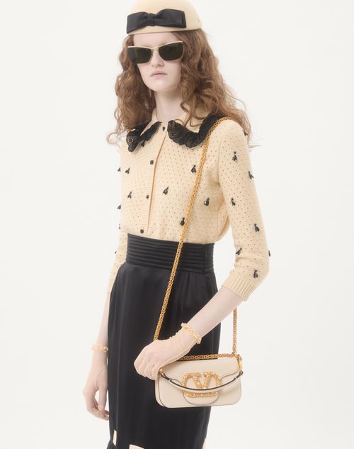 Valentino Garavani - Valentino Garavani Locò Small Shoulder Bag In Calfskin With Jewel Logo - Ivory - Woman - Shoulder Bags