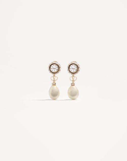 Valentino Garavani Vlogo Signature Earrings In Metal, Enamel, Pearls And Crystals Woman Gold/black/crystal/cream Onesize