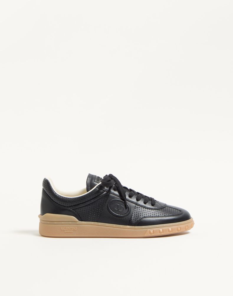 Valentino Garavani Men's Black Upvillage Low-Top Perforated Nappa Leather Sneaker Man 45