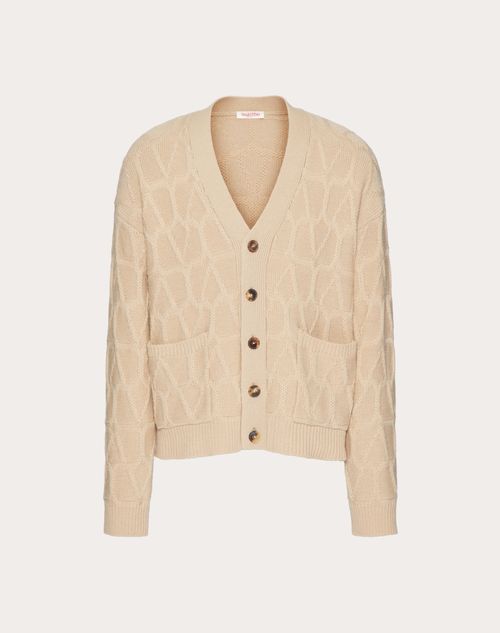 Valentino Wool Cardigan With Toile Iconographe Pattern In Beige