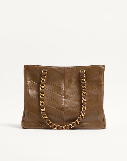 Valentino Garavani - Valentino Garavani Laseine Shopping Bag In Nappa Leather With A Chevron Pattern - Tundra - Woman - Totes
