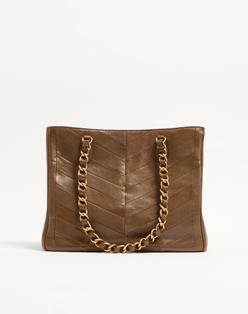 Valentino Garavani - Valentino Garavani Laseine Shopping Bag In Nappa Leather With A Chevron Pattern - Tundra - Woman - Totes