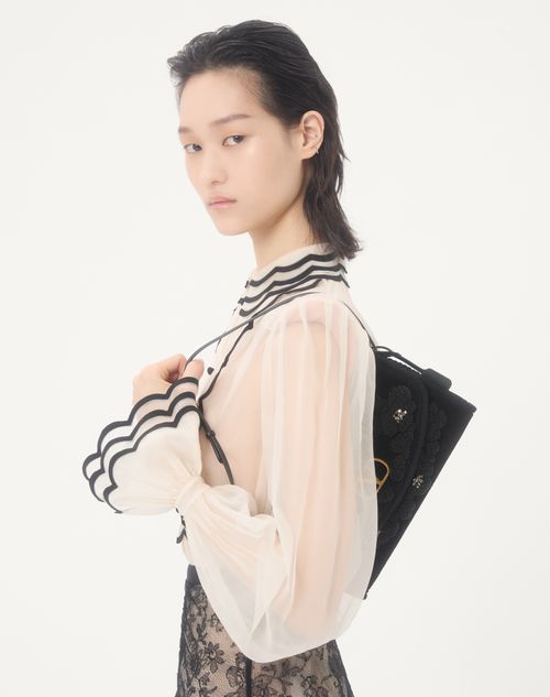 Valentino Garavani - Valentino Garavani Devain Small Embroidered Velvet Shoulder Bag - Black - Woman - Shoulder Bags