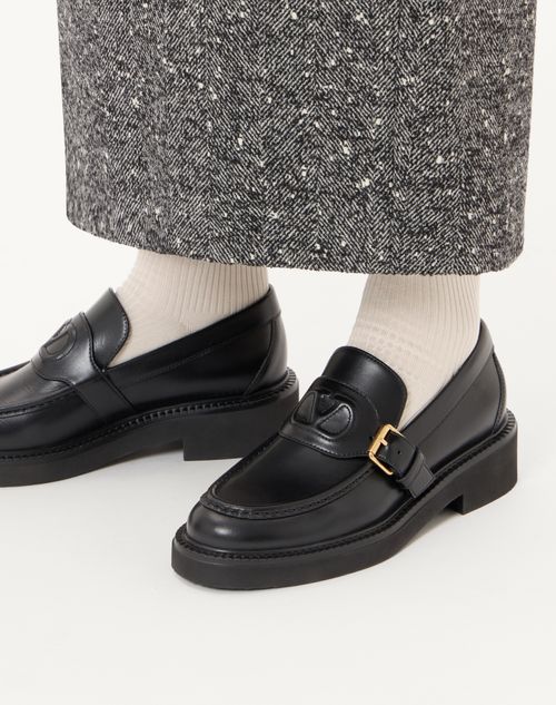 Valentino Garavani - Mocassino Vlogo Embossed In Vitello 40mm - Nero - Donna - Mocassini