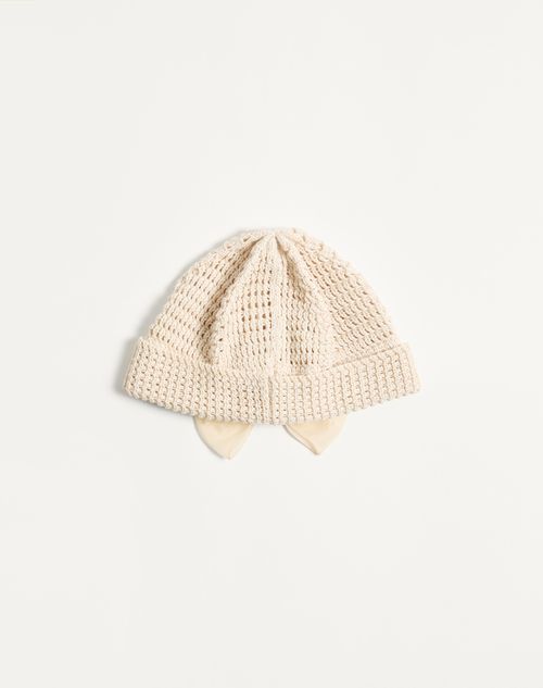 Valentino Garavani - Cotton Beanie With Organza Bow - Birch - Woman - Hats And Gloves