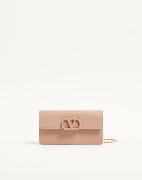 Valentino Garavani - Vlogo Signature Grainy Calfskin Wallet With Chain - Rose Cannelle - Woman - Clutches