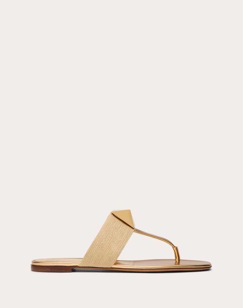 Valentino Garavani One Stud Flat Thong Sandal In Raffia With Cornely Embroidery Woman Natural/gold 4