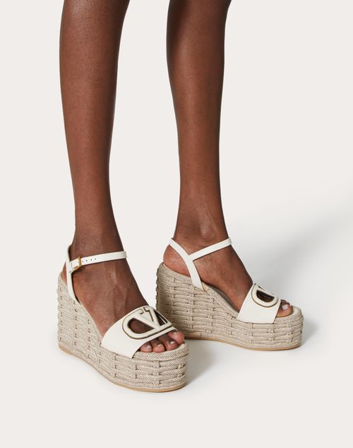Valentino Garavani - Vlogo Calfskin Cut-out Wedge Sandal 110mm - Ivory/antique Brass - Woman - Espadrilles And Wedges