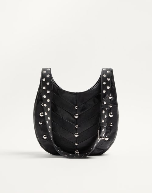 Valentino Garavani - Valentino Garavani Hoboho Small Nappa Leather Hobo Bag With Chevron Pattern And Studs - Black - Woman - Shoulder Bags