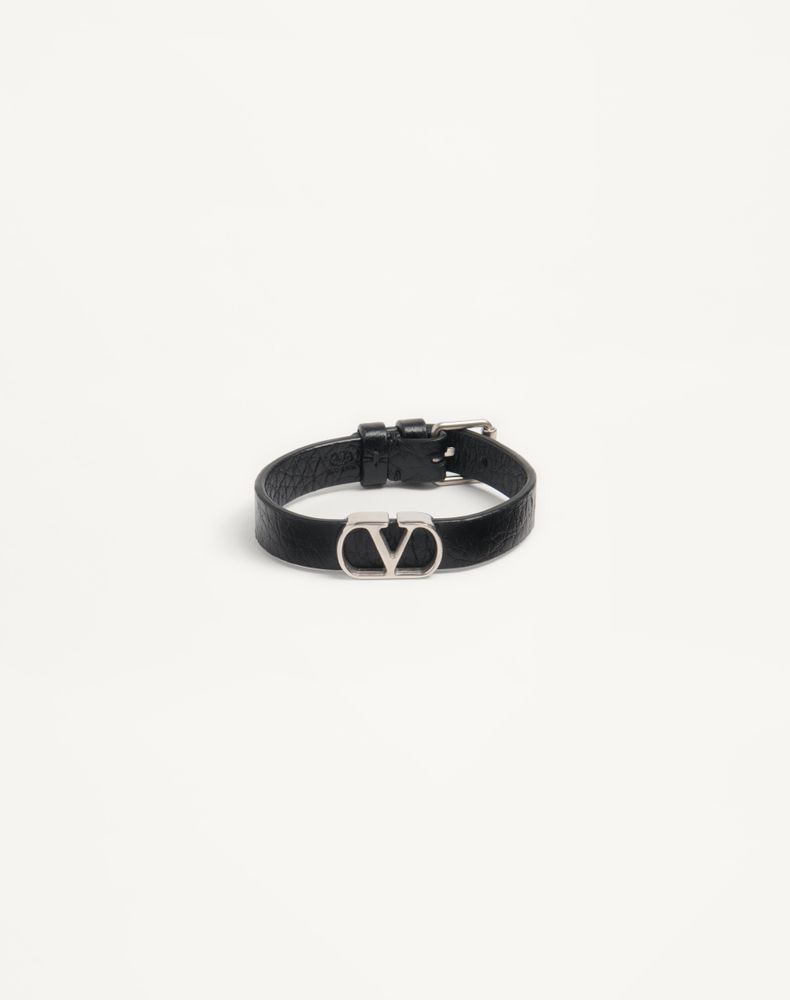 Valentino Garavani Men's Black Vlogo Signature Grainy Calfskin Bracelet Man Uni