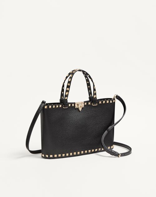 Valentino Garavani - Valentino Garavani Rockstud Small Shopping Bag In Grainy Calfskin - Black - Woman - Totes