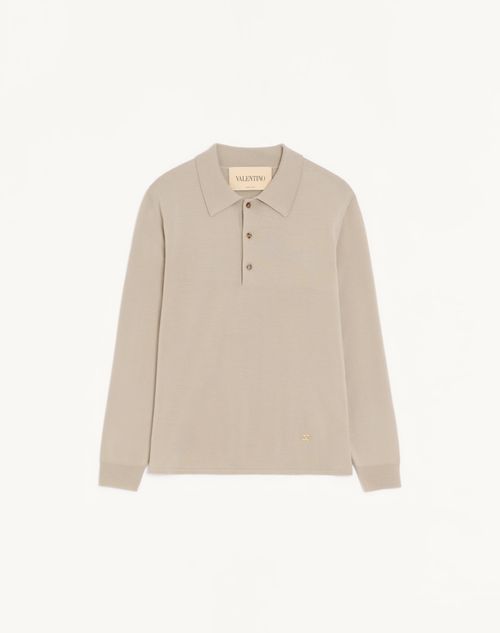 Valentino - Valentino Wool Polo Shirt With Vlogo - Light Grey - Man - Knitwear