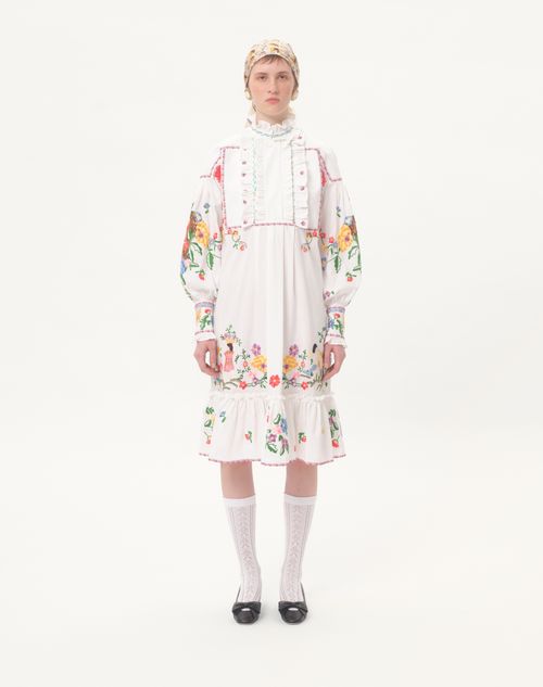 Valentino - Embroidered Cotton And Linen Dress - White/multicolour - Woman - Dresses