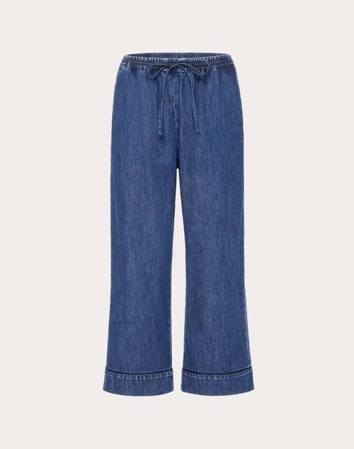 Valentino Drawstring Straight-leg Cropped Trousers In Blue