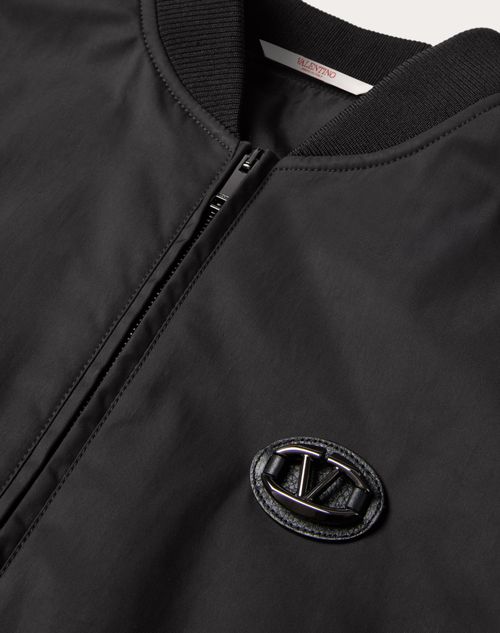 Valentino - Nylon Jacket With Leather Patch And Vlogo Signature - Black - Man - Outerwear