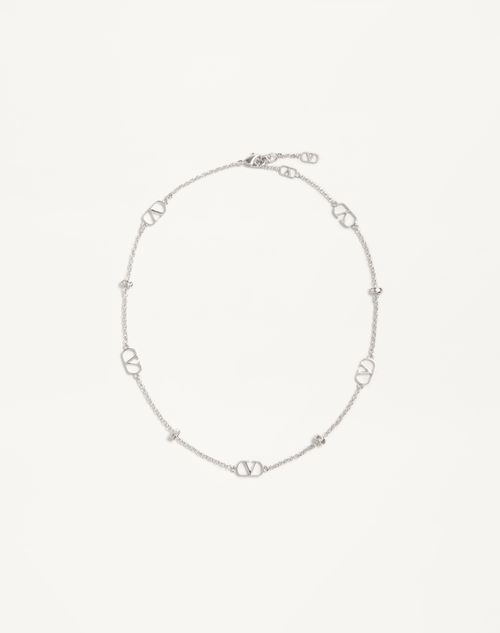 Valentino Garavani Vlogo Signature Metal And Crystal Necklace Woman Palladium/crystal Onesize