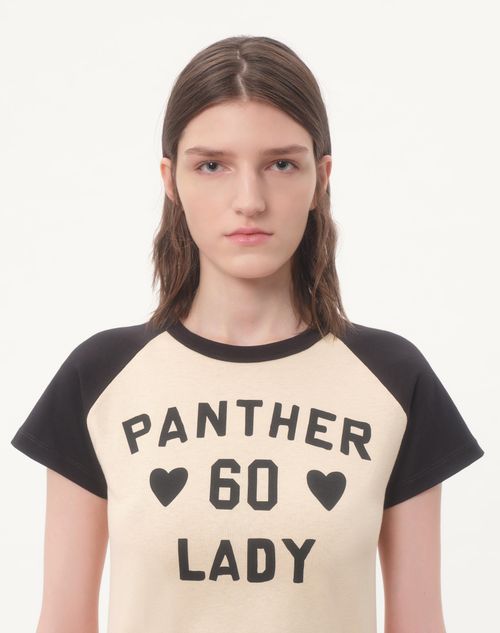 Valentino - Cotton T-shirt With Chez Valentino Print - Birch/black - Woman - Tshirts And Sweatshirts