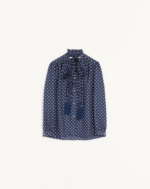 Valentino - Chemise En Sergé Avec Motif Plusdepois - Bleu Marine/bouleau - Femme - Chemises Et Tops