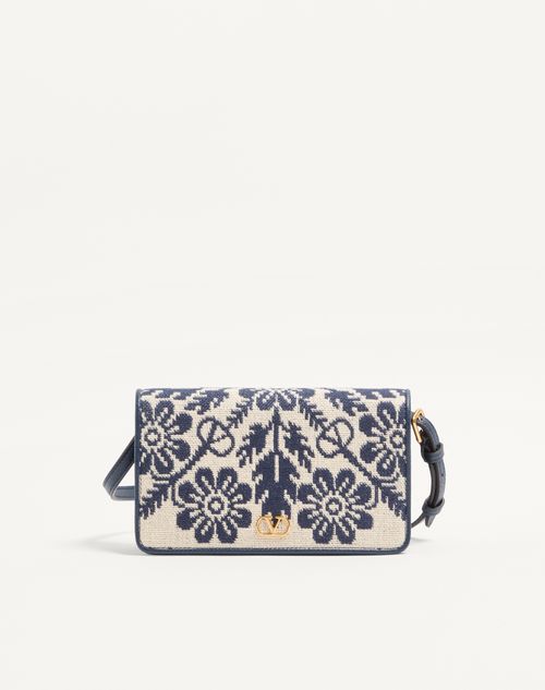 Valentino Garavani - Minibolso De Hombro Vlogo Signature En Tejido Jacquard Con Estampado Floral - Azul/marfil - Mujer - Bolso De Mano