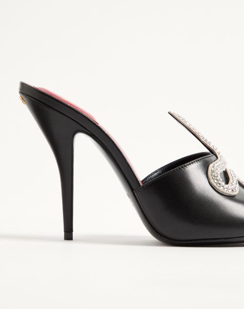 Valentino Garavani - Coeur Vipère Kidskin Slide Sandal 105mm - Black/crystal - Woman - Sandals