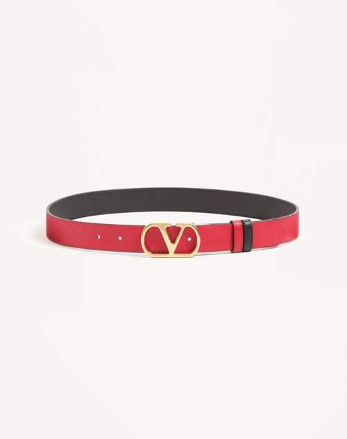Valentino Garavani - Vlogo Signature Reversible Shiny Calfskin Belt - 30mm / 1.2 In. - Black/pure Red - Woman