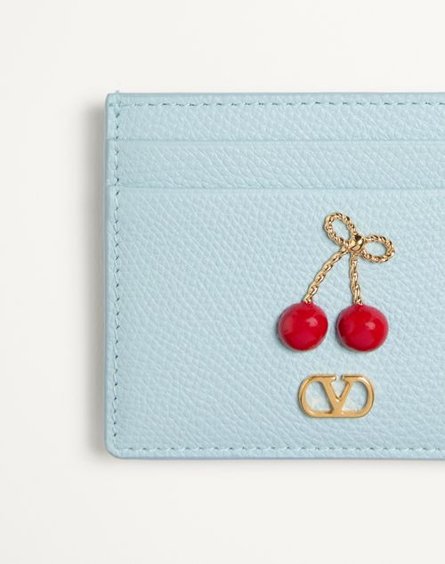 Valentino Garavani - Cherryfic Cardholder In Grainy Calfskin - Porcelain Blue - Woman - Wallets And Small Leather Goods