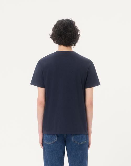 Valentino - Valentino Cotton T-shirt With Vlogo Embroidery - Navy - Man - T-shirts And Sweatshirts