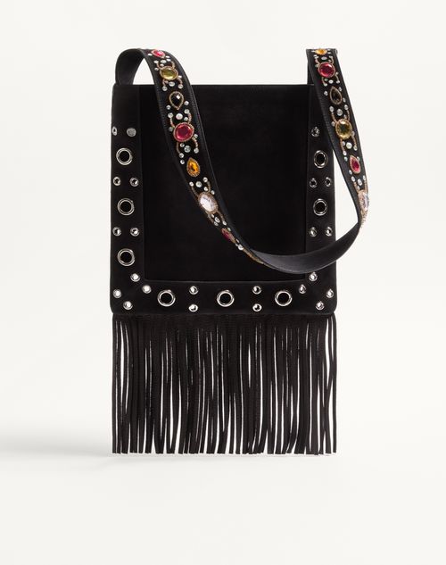 Valentino Garavani - Valentino Garavani Nellcôte Embroidered Shoulder Bag With Fringes - Multicolor - Woman - Shoulder Bags
