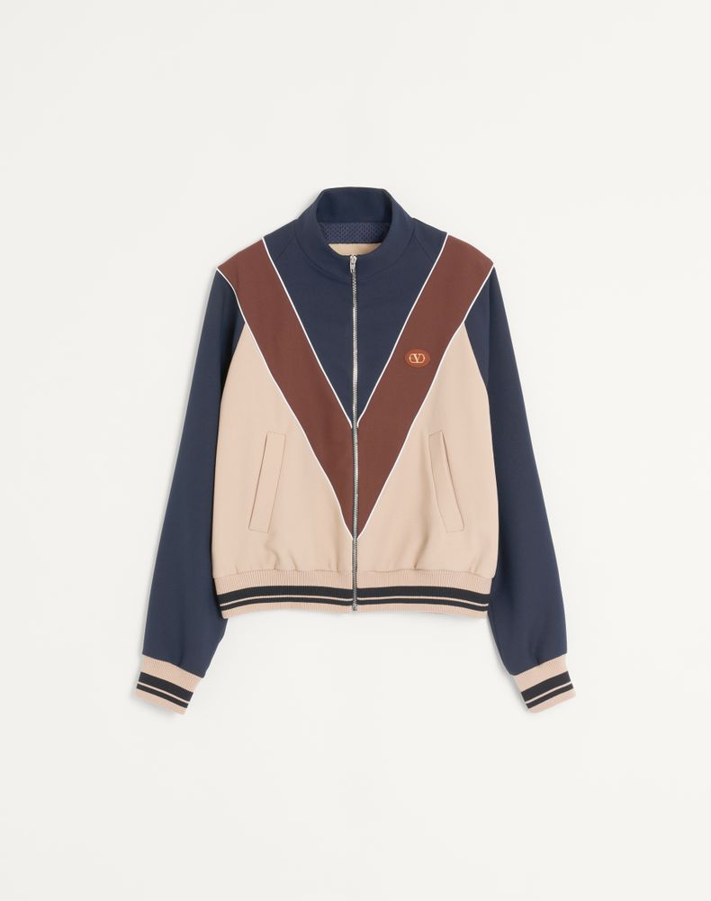 Valentino Men's Blue/Hazelnut/Butter Nylon Sweatshirt With Zip And Vlogo Patch Man Xxl