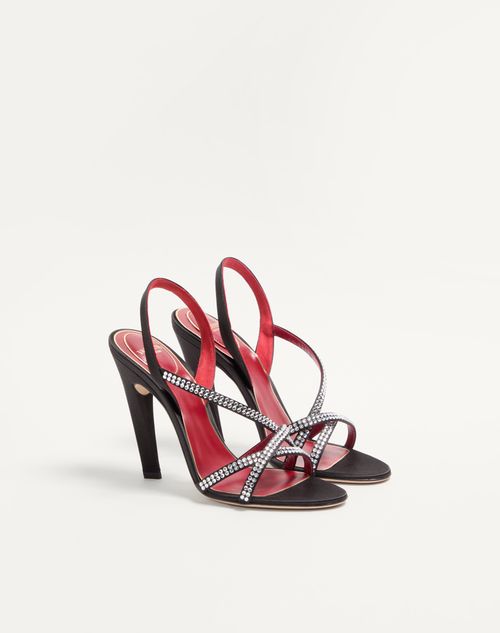 Valentino Garavani - Dans Le Foyer Satin Sandal With Crystals 105mm - Black - Woman - Sandals