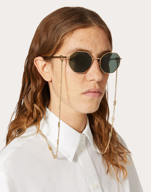 Valentino - Vlogo Signature メタル オクタゴナル サングラス チェーン付き - ゴールド/グリーン - ウィメンズ - アイウェア