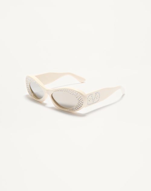 Valentino - Narrow Oval Acetate Frame - Ivory/silver - Woman - Eyewear