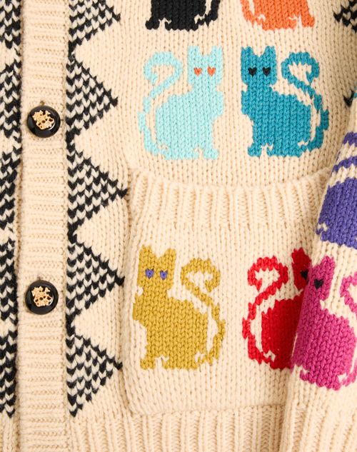 Valentino - Valentino Wool Cardigan With Le Chat De La Maison Jacquard Pattern - Multicolor - Man - Knitwear