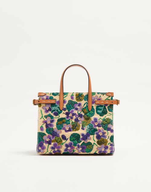 Valentino Garavani - Valentino Garavani Antibes Small Embroidered Raffia Shopping Bag - Multicolour - Woman - Totes