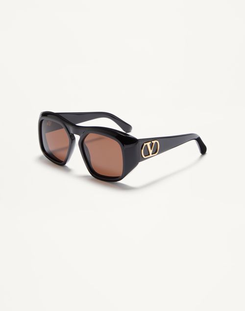 Valentino - Rectangular Acetate Frame - Black/brown - Unisex - Eyewear