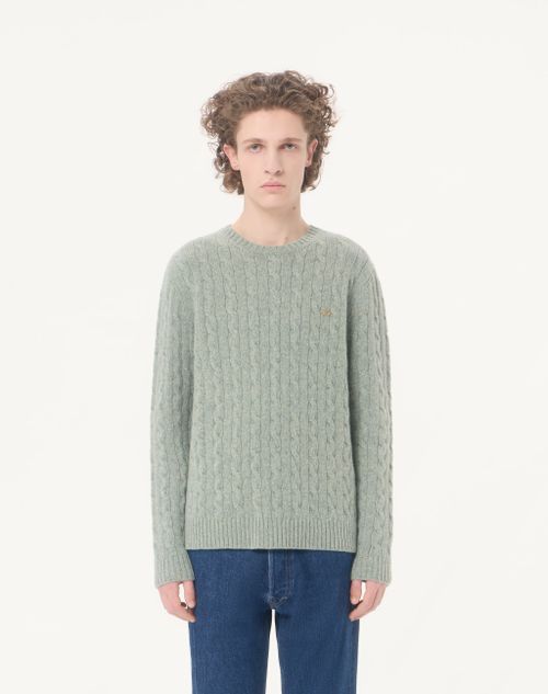 Valentino - Valentino Zopfstrickpullover Aus Wolle Mit Vlogo - Salbei - Mann - Strickwaren