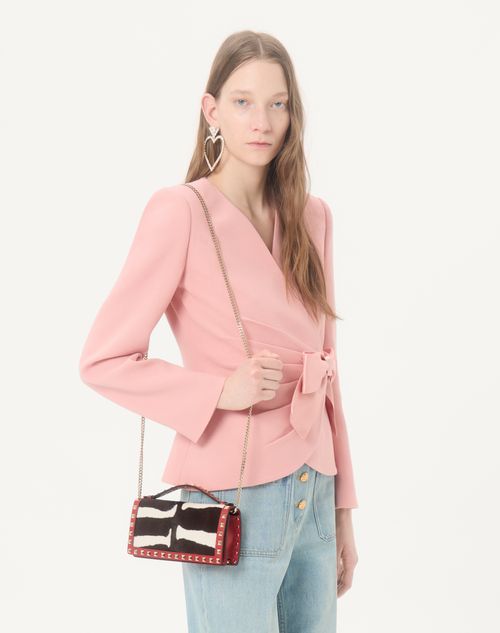 Valentino Garavani - Rockstud Wallet With Chain In Pony-effect Calfskin - White/marrone/red - Woman - Clutches