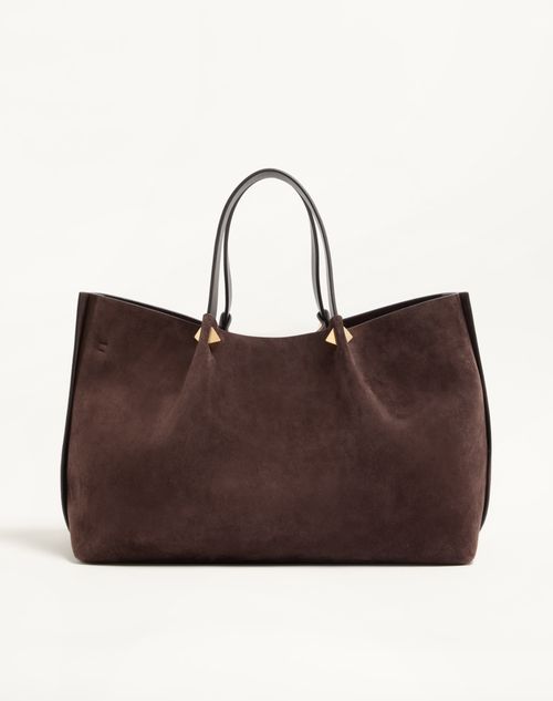 Valentino Garavani - Valentino Garavani Large Shopping Bag In Soft Suede - Ebony - Woman - Totes