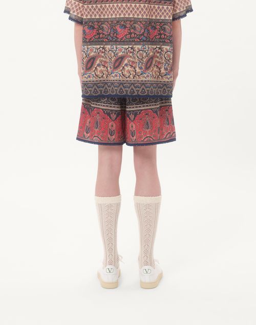 Valentino - Cotton Muslin Bermuda Shorts With Voyage Imaginaire Print And Passementerie Trim - Multicolour - Man - Trousers And Shorts