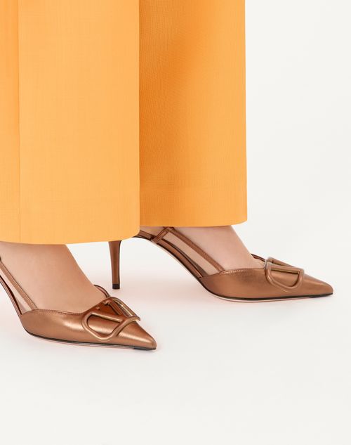 Valentino Garavani - Vlogo Signature Slingback Pump In Laminated Nappa Leather 80mm - Bronze - Woman - Pumps And Slingbacks