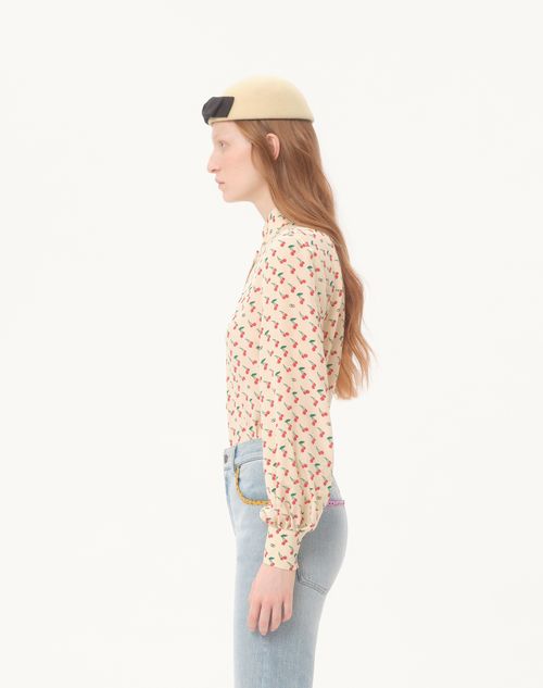 Valentino - Crepe De Chine Shirt With Cherryfic Print - Birch/cherry Red - Woman - Shirts And Tops