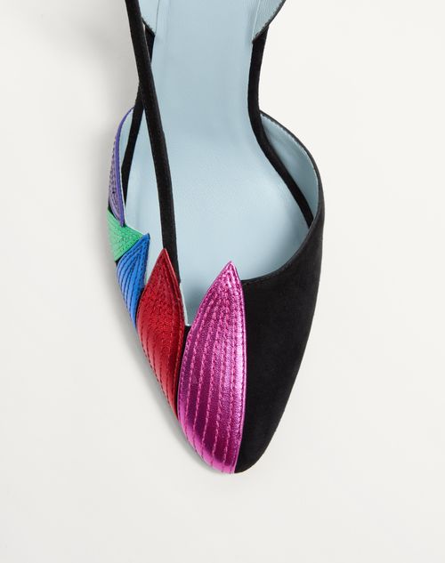 Valentino Garavani - Foliefoliage Suede Slingback Pump 90mm - Black/multicolour - Woman - Pumps