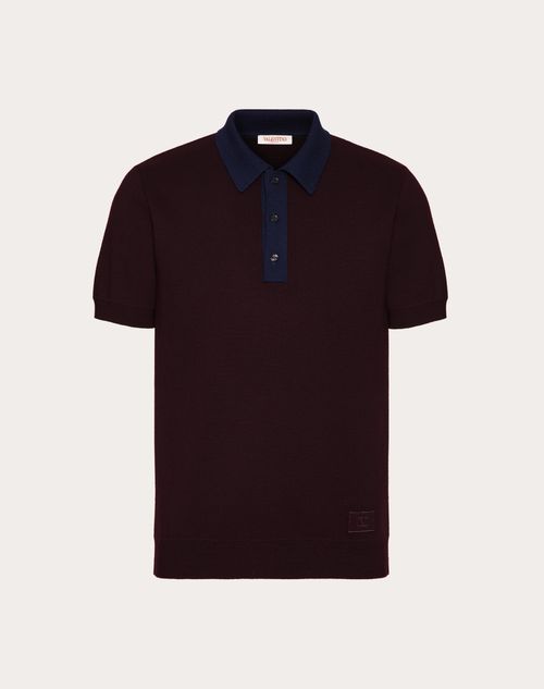Shop Valentino Wool Polo Shirt With Vlogo Signature Embroidery In Maroon/navy