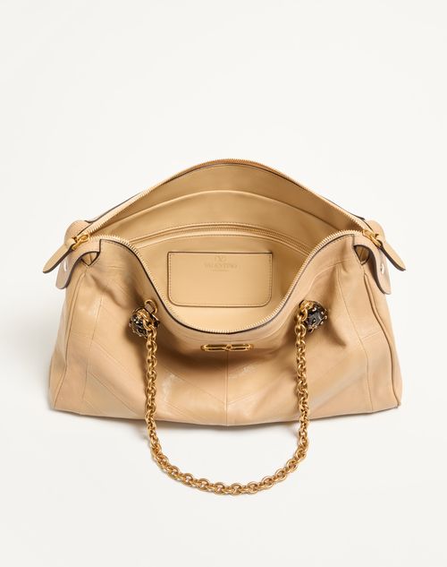 Valentino Garavani - Valentino Garavani Panthea Shoulder Bag In Nappa Leather With Chevron Pattern - Gold Beige - Woman - Shoulder Bags