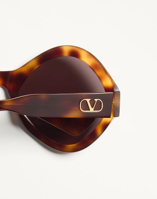 Valentino - Round Acetate Eyewear - Havana/grey - Unisex - Eyewear