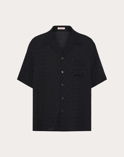 Shop Valentino Silk Bowling Shirt With Toile Iconographe Pattern In Black