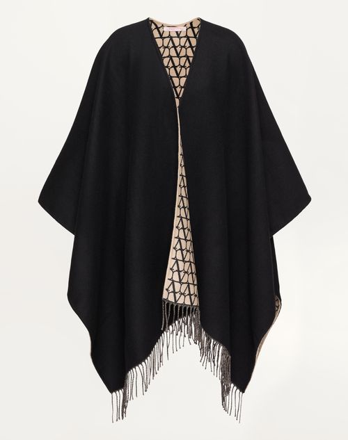 Valentino Garavani Zweilagiger Toile Iconographe Poncho Aus Wolle, Seide Und Kaschmir Frau Kamel/sch In Kamel/schwarz