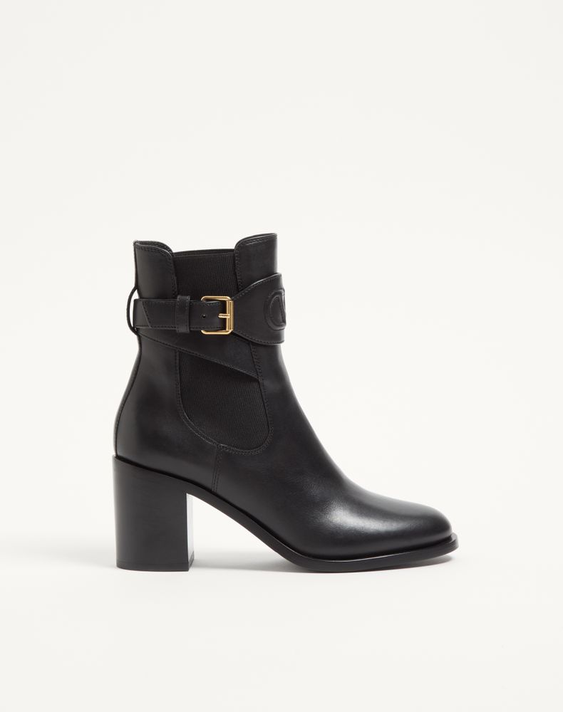 Valentino Garavani Vlogo Embossed Calfskin Ankle Boot 75mm Woman Black 36 In ブラック