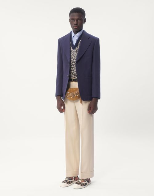 Valentino - Single-breasted Wool Gabardine Jacket - Blue - Man - Coats And Blazers